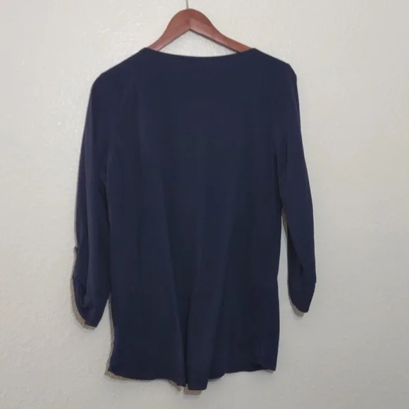 USED CHARTER CLUB 3/4 SLEEVE SHIRT NAVY BLUE SIZE L - Picture 8 of 11